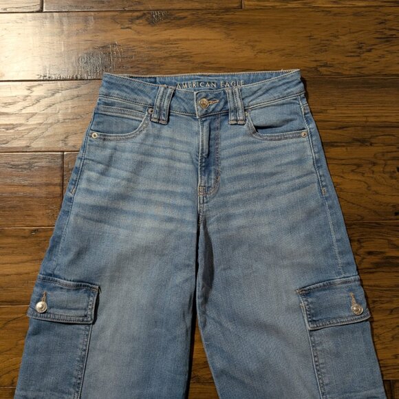 American Eagle baggy wide leg jeans blue size 00 regular - Picture 16 of 16